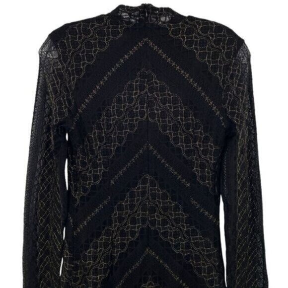 Black Lace Metallic Gold Vamp Bodycon Cocktail Dress Whimsigoth Witchy - Picture 13 of 16